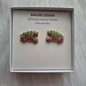 Baublebar Christmas Tree Holiday Pink Car Enamel Earrings  Rhinestones New
